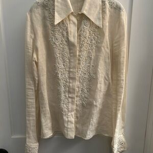 Valentino SpA linen shirt with bead and sequin embroidery